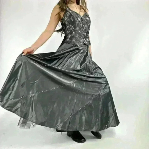 Ultra Rare Vintage Marlo Couture Metallic Two Piece Prom Dress Set - Picture 4 of 8